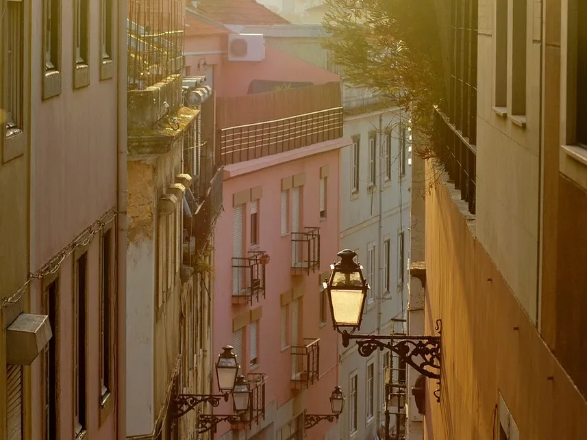 Colorful buildings and decorations are ready for the Festival of Sardines
