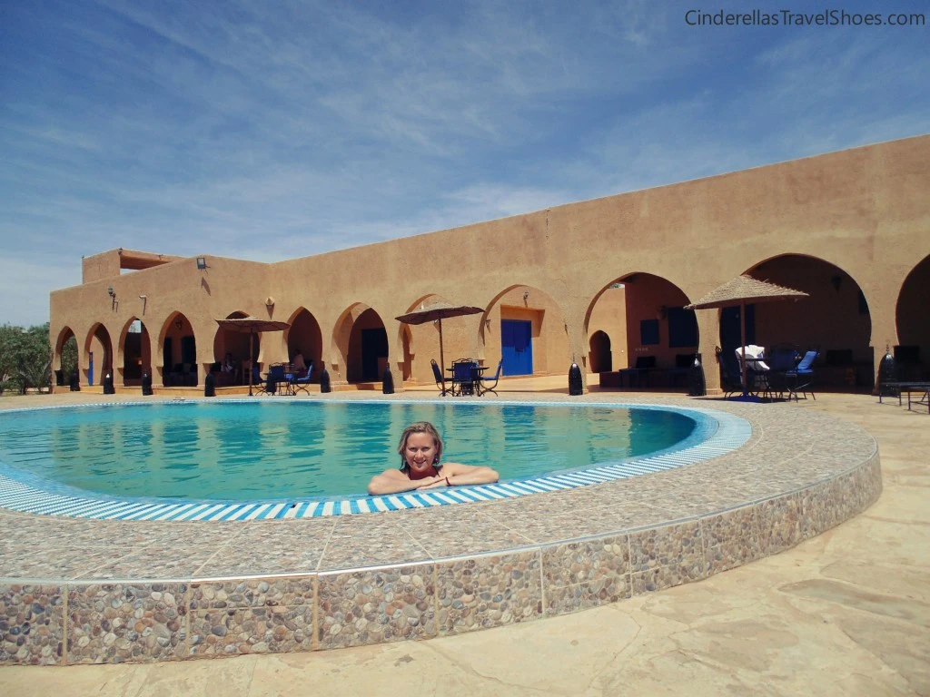 Me enjoying pool in Sahara desert in Morocco