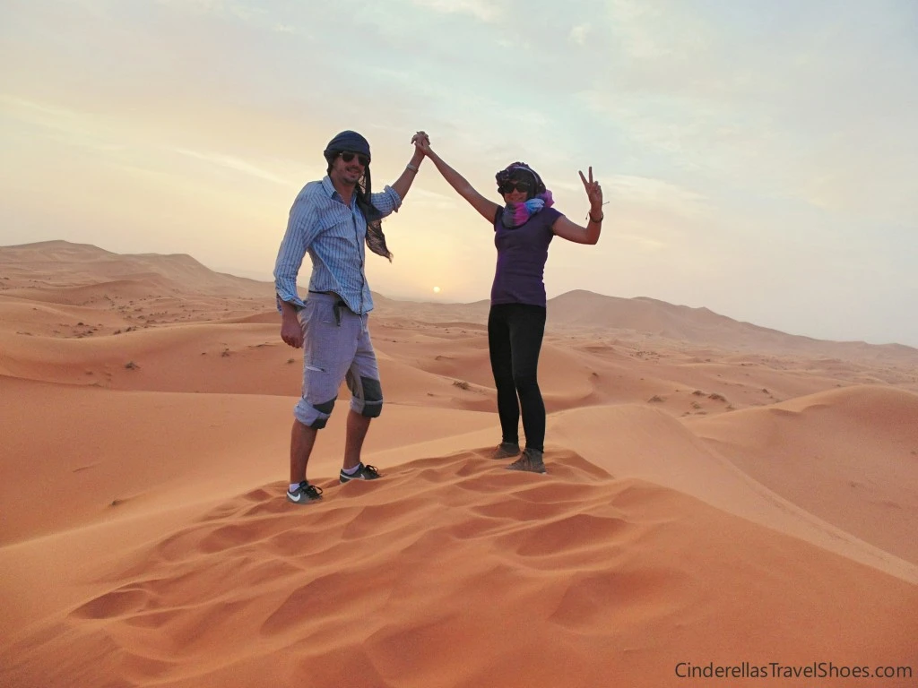 On top of dune in Sahara desert during sunset