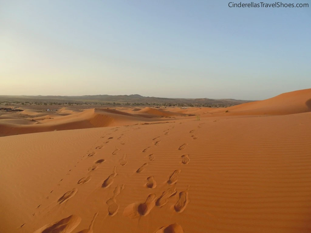 Orange color of Sahara desert in Morocco after sunrise