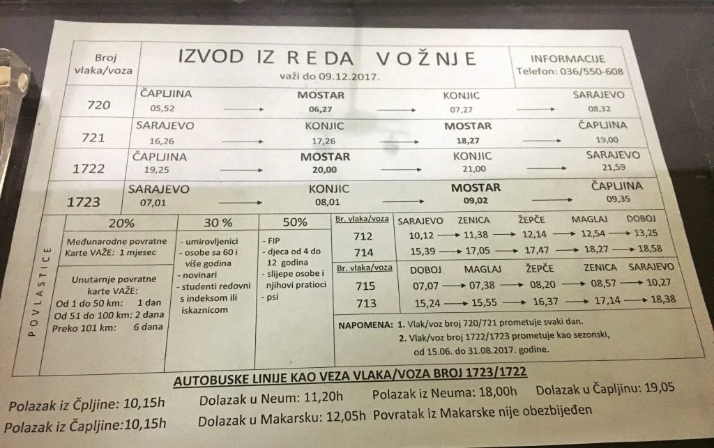 Harmonogram spojov na trase Sarajevo - Neum platný v letnom obdodí od 15. júna do 31. augusta